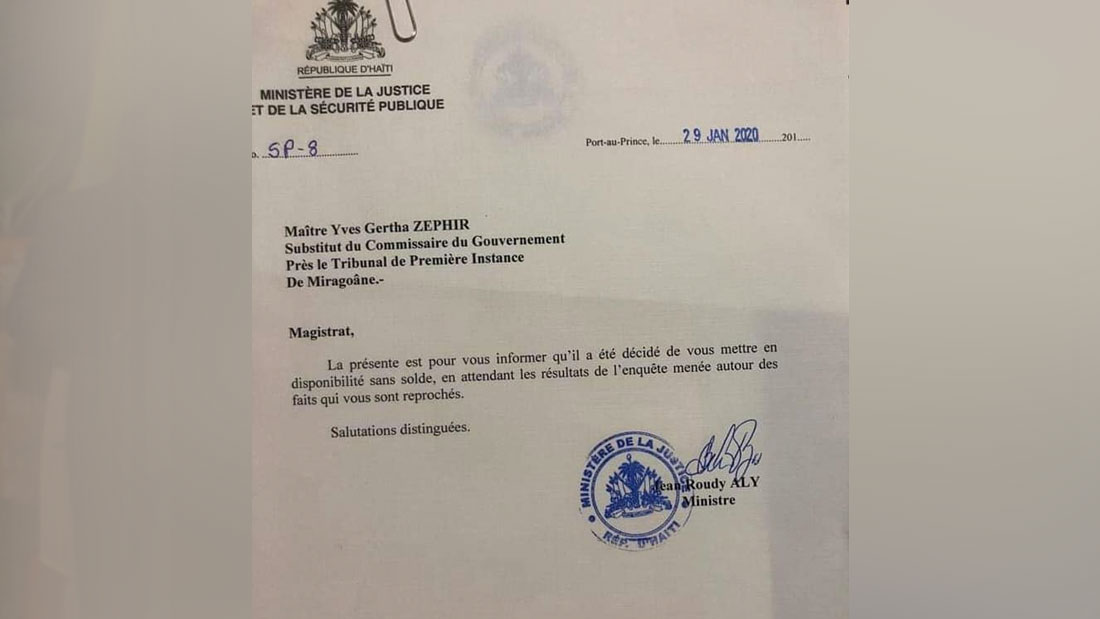 Mise en disponibilité sans solde de deux commissaires du gouvernement à Miragôane