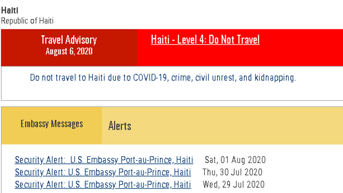 Les USA déconseillent à leurs citoyens de visiter Haïti en raison de l’insécurité, du kidnapping et de la COVID-19