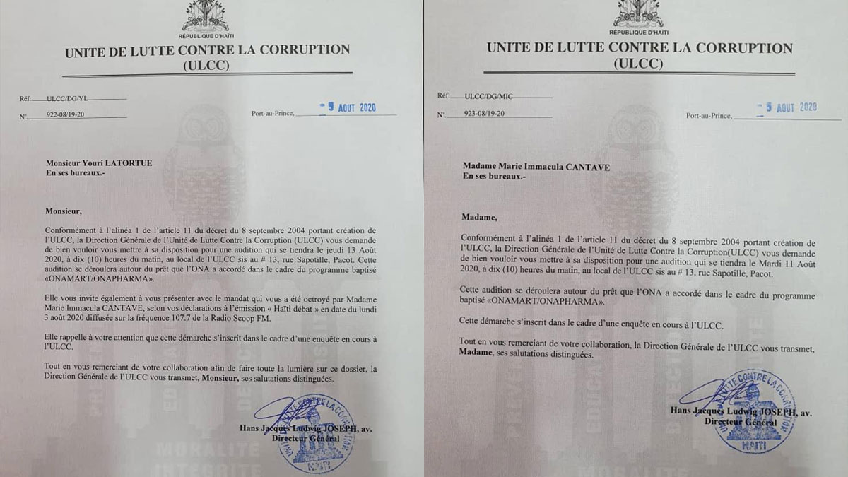 ONAMART-ONAPHARMA: Le sénateur Youry Latortue et Mme Marie Immacula Cantave invités par l'ULCC