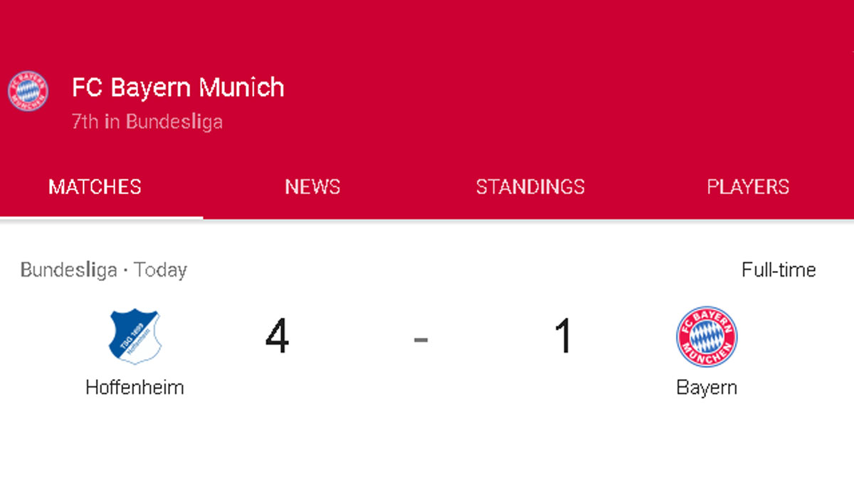 Après 32 matchs sans défaite, le Bayern Munich s'écroule ce dimanche matin face à l'Hoffenheim