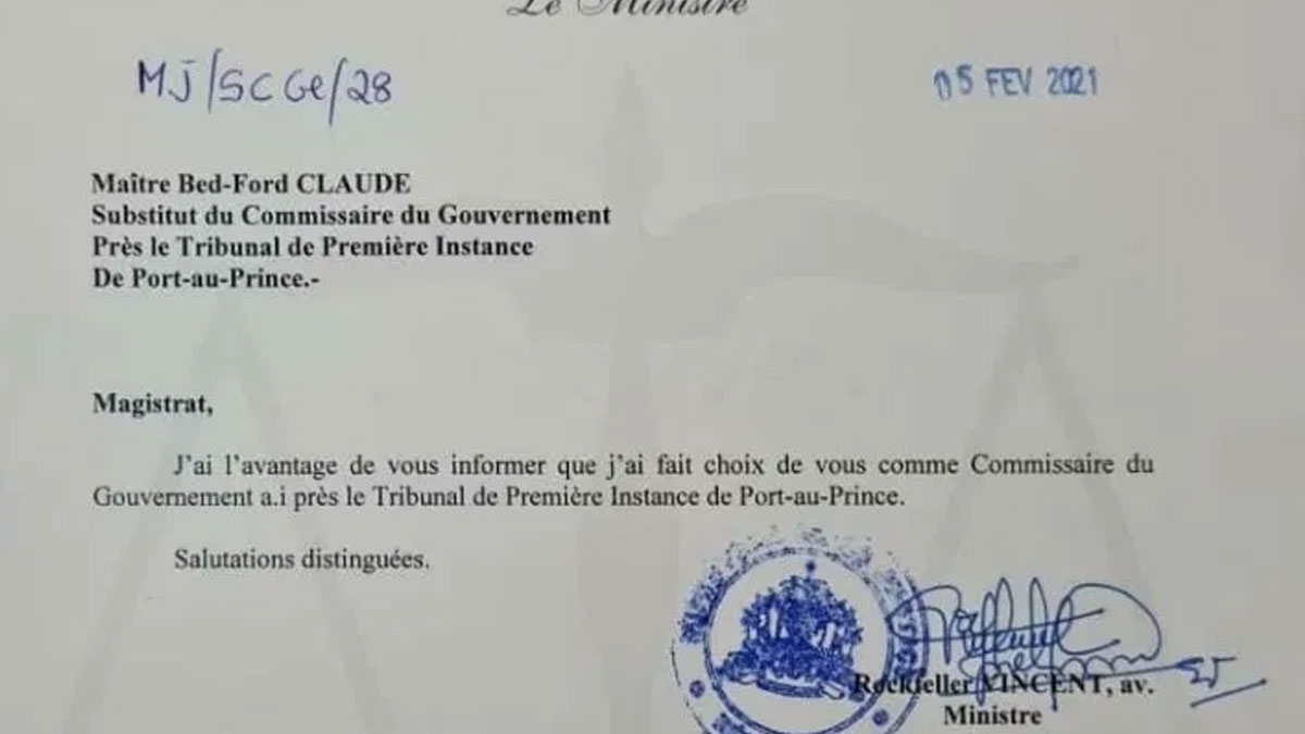 Me Bed Ford Claude, le nouveau commissaire du gouvernement a,i près le Tribunal de Première Instance de Port-au-Prince