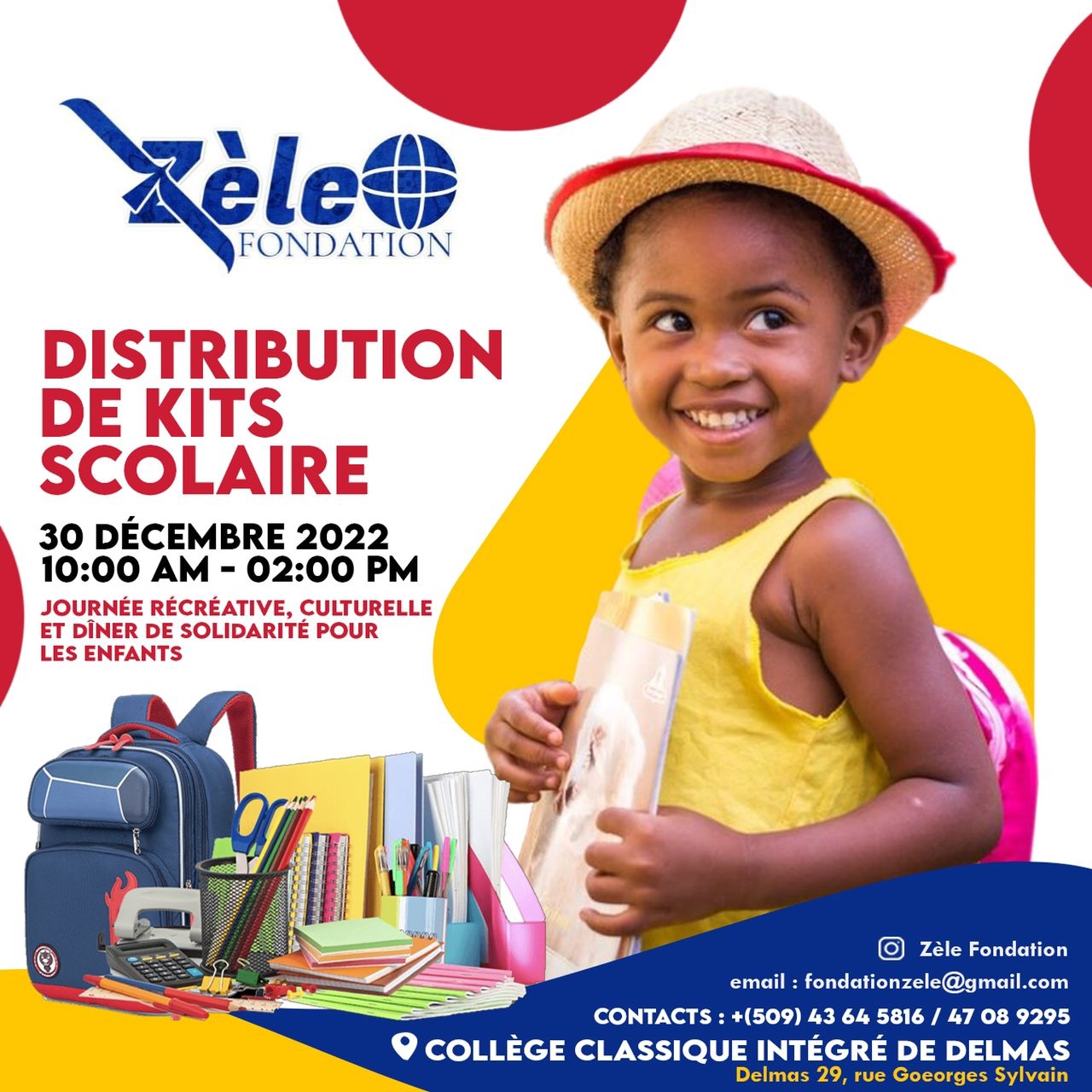 ZÈLE fondation distribue des Kits scolaires à une centaine d’enfants pour la rentrée scolaire en janvier 2023