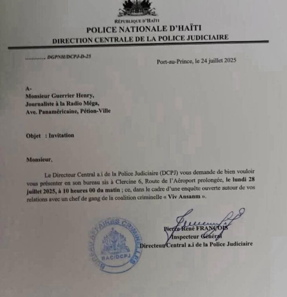Guerrier Henry convoqué par la DCPJ pour ses liens présumés avec un chef terroriste Guerrier Henry convoqué par la DCPJ pour ses liens présumés avec un chef terroriste